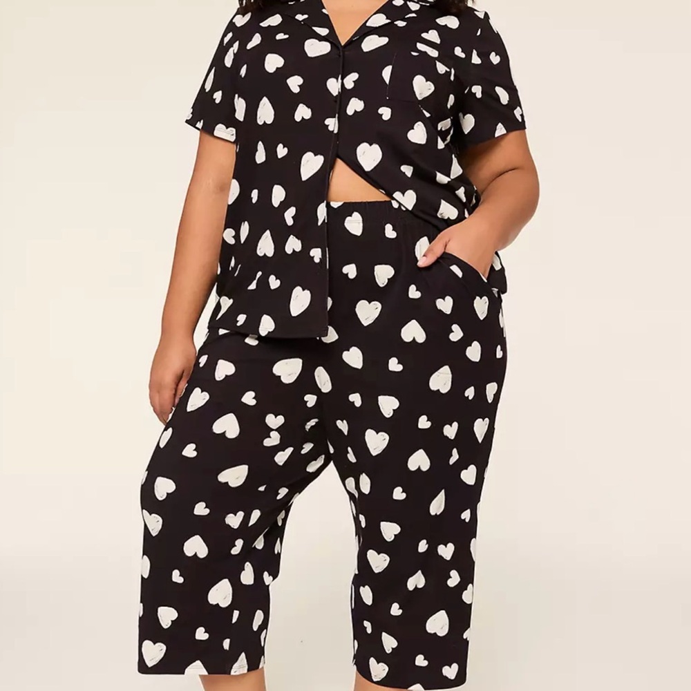 Lane Bryant Comfy Cotton Notch-Collar Shirt & Crop Pant PJ Set Size 10/12 NWT